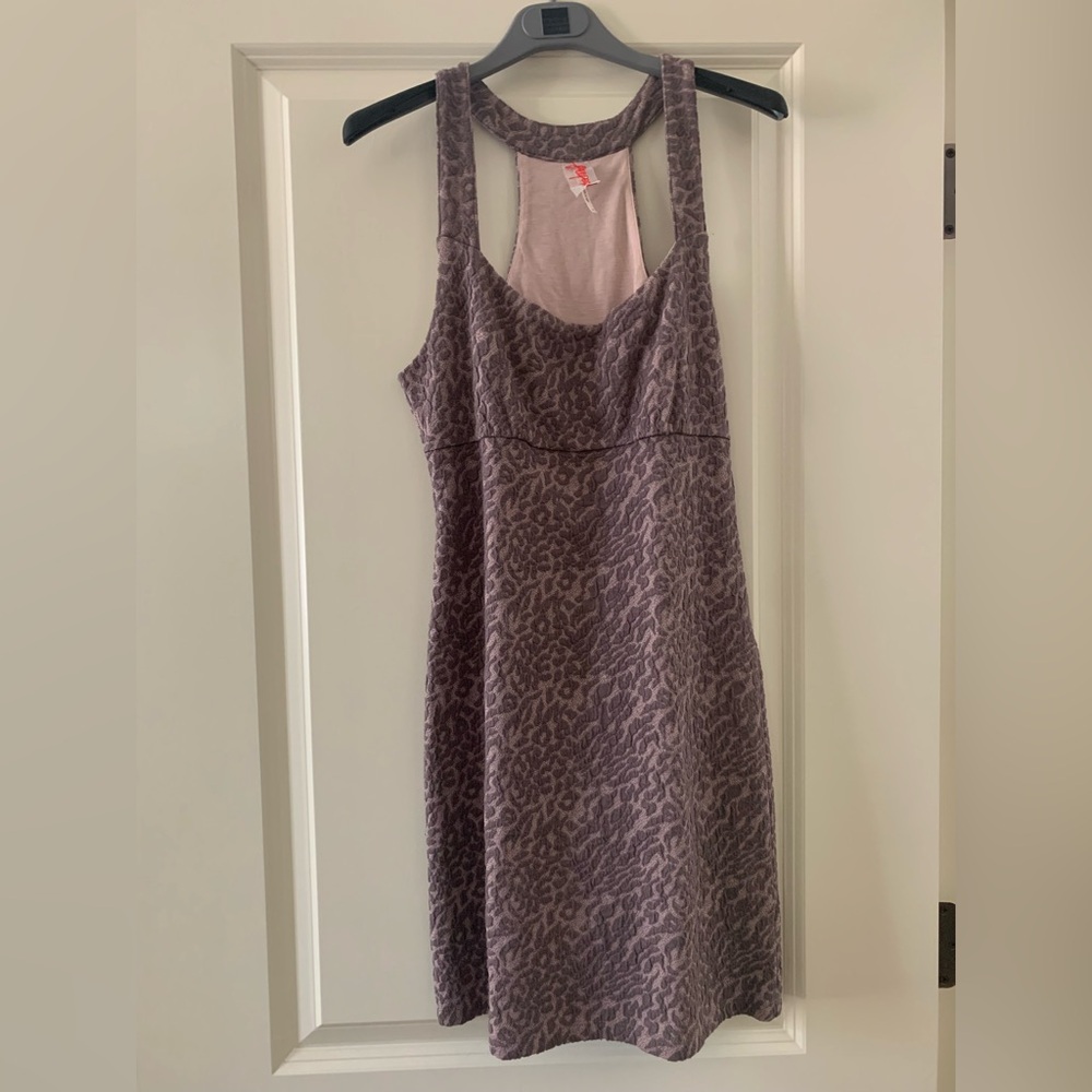 Free People Fitted Mini Sleeveless Dress,  Size Small, Taupe Jacquard Pattern